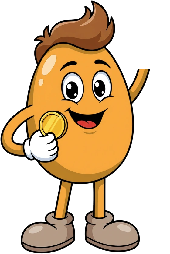 Repli, the PressHand figure, waving and holding a gold coin